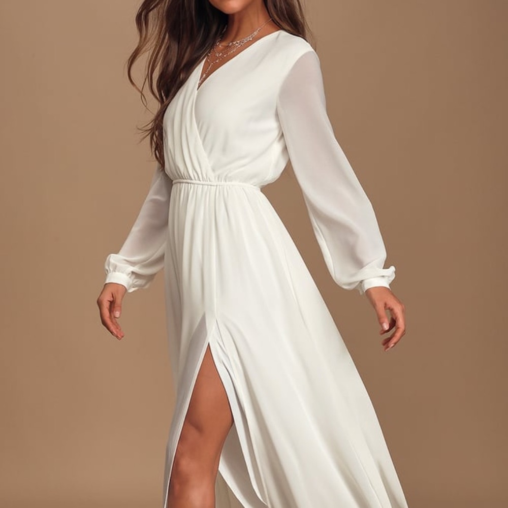Sheer Sleeve white Maxi Dress